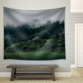 Green Hills with Mist - Fabric Wall Tapestry Home Decor - 51x60 inches