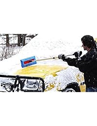 SNOBRUM   Cepillo quitanieves original   Herramienta para Vehículos   Diseño Push Broom 28" Mango telescópico extensible   Retire la nieve pesada y mojada de su coche camión sin rayar la pintura, L, Plateado