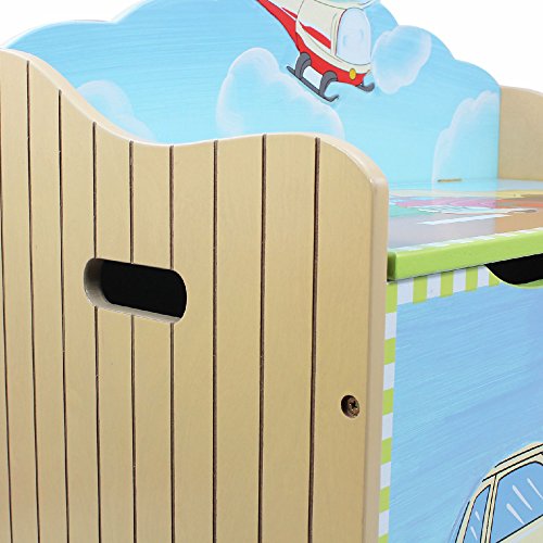 Fantasy Fields - Transportation Hand Crafted Kids Wooden Toy Chest with Safety Hinges