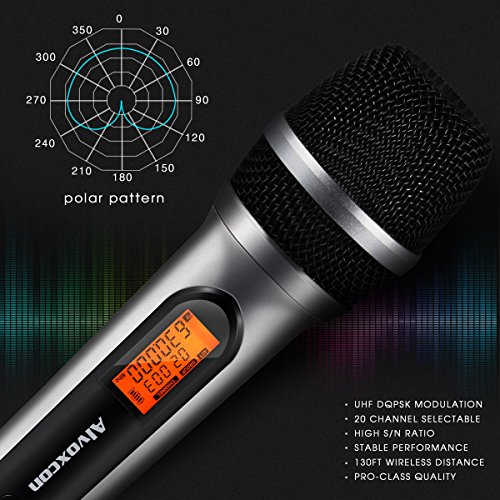 UHF Wireless Microphone, Alvoxcon vocal handheld mic system with portable mini receiver (1/4 inch plug) for Karaoke, On-stage performance, DJ, Teachers, Singing, Church, Party, Events (Silver)