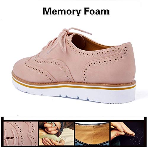 Susanny Women's Wigtips Oxfords Platform Lace Up Brogues Slip on Perforated Spring Shoes Pink 9 B (M) US - Thumbnail 3