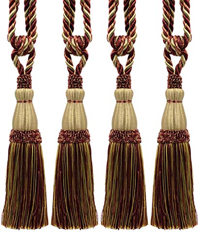 DÉCOPRO Set of 4 Elegant Auburn, Wine, Beachwood, Camel Gold Curtain & Drapery Tassel Tieback|8 1/2 Inch Tassel, 30 Inch Spread (Embrace)|Style# TBC085 (8368)|Color: Flambe - PR02 - Thumbnail 3