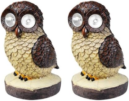 2 x SOLAR POWERED RECHARGEABLE BARN OWL 2 LED LIT EYED EYE GARDEN LIGHT ORNAMENT