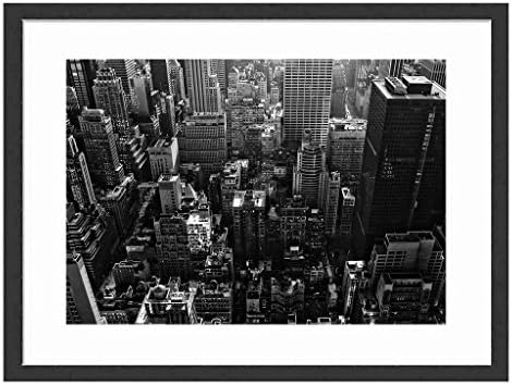 Tcrying City High Rise Towers - Art Print Wall Black Wood Grain Wall Art Picture 20x14 Inches Framed