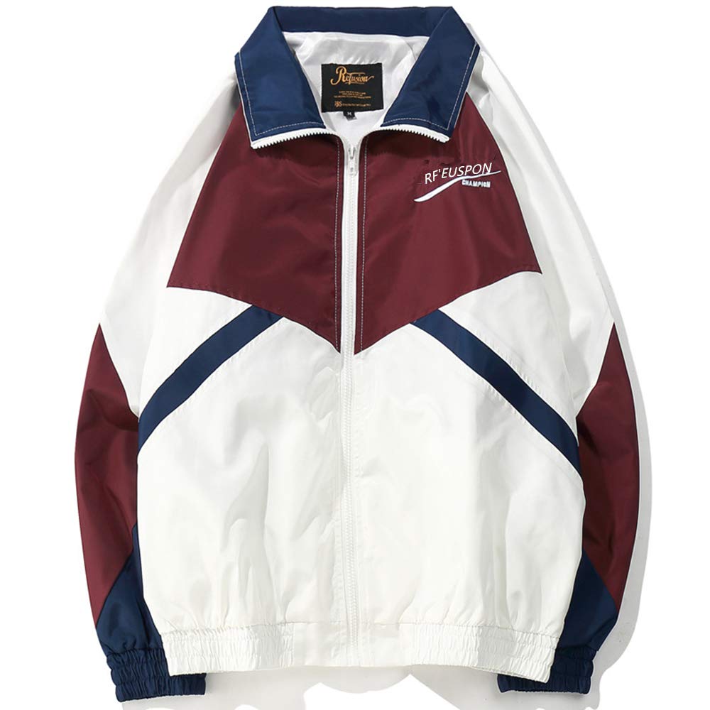 Retro Colorblocked Track Jacket Windbreaker Jacket Athletic Hip Hop Outdoor Windproof Coat