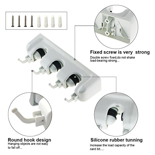 DiGiCare Broom Holder, Wall Mount Mop Holder Broom Hanger Organizer with 3 Ball Slots and 4 Hooks, Holds Up to 7 Tools for Kitchen, Bathroom, Garage - Thumbnail 2