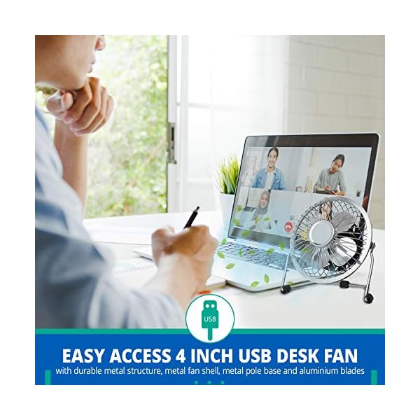 Invero® Mini USB 4-Inch Tilting Desktop Cooling Fan with Metal Shell and Aluminium Blades ideal for Home, Office…