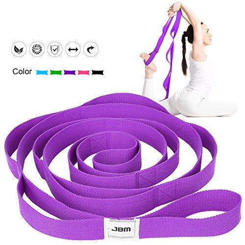 JBM Stretching Exercise Strap with 10 Flexible Loops Thicken Exercise Band Gravity Fitness Stretching Strap Physical Therapist Recommended Exercises and Pilates Workouts 4 Colors provided