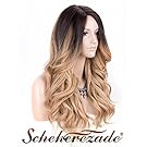 Blonde Ombre Synthetic Wig, Medium Length Wavy #27 Honey Blonde Wigs for Women Scheherezade Full Machine Made Wig Heat Resistant