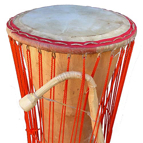 Classic Heartwood Dondo Talking Drum 7x15, African Talking Drum with Curved Stick - Ghana - Thumbnail 2