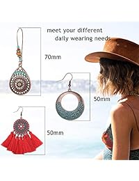 Adramata 11 Pairs Bohemian Vintage Drop Earrings for Women Girls Geometric Dangle Hollow Pendant Earrings Set