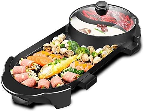 GSAGJhg Electric Grill Indoor Hot Pot Multifunctional, Indoor Teppanyaki Grill/Shabu Shabu Pot with Divider - Separate Dual Temperature Control, Capacity for 5 People, 110-240V