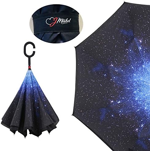 JMishel - Cute Double Layer Inverted Reverse Umbrella - 100% Waterproof And Windproof Reversible Sunbrella with Reversed Folding for Car Use, Comes with C-Shaped Handle for Hands-Free Use