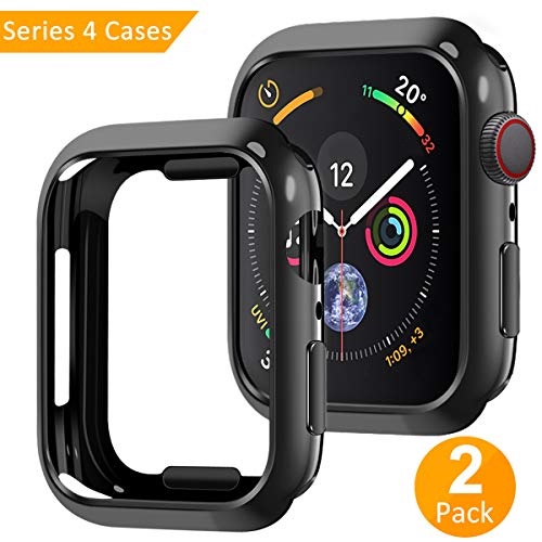 Tensea Compatible with Apple Watch Series 4 Case 44mm, Resilient Shock Absorption Protective Bumper Case Soft Flexible TPU Cover Replacement for iwatch Apple Watch Case Series 4 (Black, 44mm)