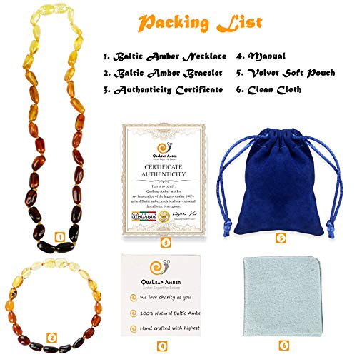 Baltic Amber Teething Necklace and Bracelet Set for Baby (Unisex - Rainbow - 12.5 Inches / 5.5 Inches) - 100% Authentic Amber Necklace and Amber Teething Anklet for Infant & Toddler