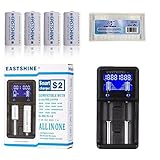 EASTSHINE Universal Battery Charger & E07 16340 Battery, S2 LCD Display Speedy Smart Charger for Rechargeable Batteries Ni-MH Ni-Cd AA AAA Li-ion LiFePO4 IMR 10440 14500 16340 18650 RCR123 26650