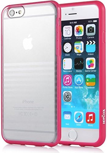 iPhone 6 Case, HOTCOOL Apple iPhone 6 [Clear Series] Case, Premium Scratch-Resistant Clear Slim Back Panel with Shock Absorbent TPU Hybrid Bumper Protection [Heavy Drop Protection] 2014ar Case For 2014 Apple iPhone 6 4.7" Smartphone, Hot Pink