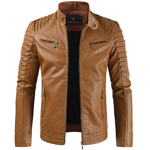 image for Realdo Men's Thicken Leather Jacket, Mens Cashmere Plush Collar Solid 