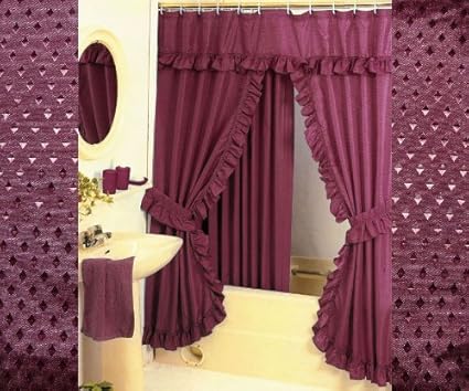 Diamond Pattern Fabric Double Swag Shower Curtain Set Tieback
