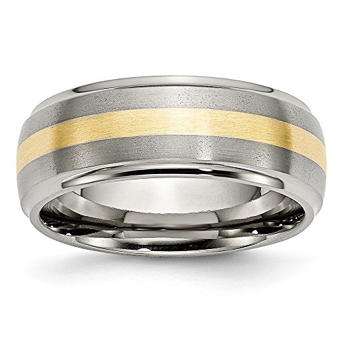 Chisel Titanium Ridged Edge 14K Yellow Inlay 8mm Brushed and Polished Band - Size 9.5