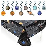 Solar System - OUTER Space PARTY Decorations - TABLECLOTH -Dangling SWIRLS - Planet DECOR - Science