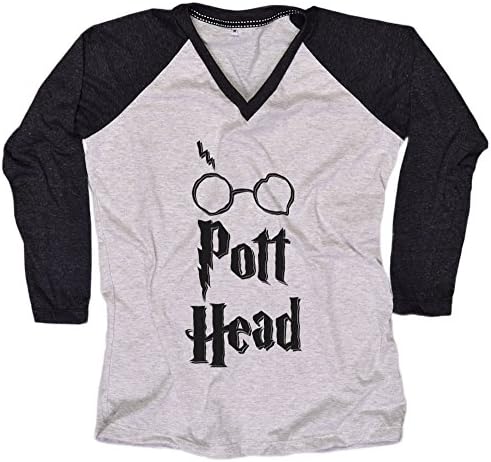 Harry Potter Women T-Shirt Pott Head Long Sleeve Baseball Raglan Large With Everytees Rhinestone Hair Band