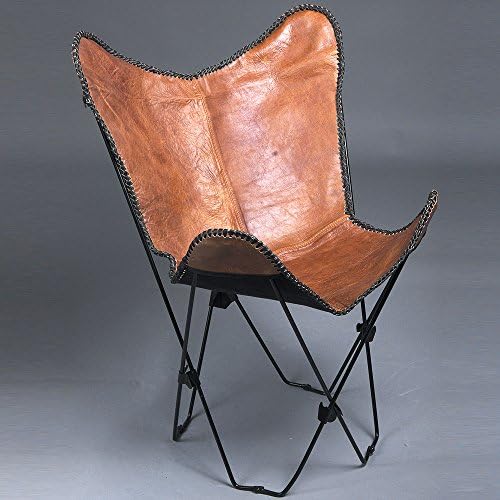 Genuine Leather Butterfly Chair Folding Lounge Modern Sling Accent Seat