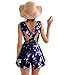 Moxeay Sexy Floral Print Halter Back Cross Straps Jumpsuit Romper (S, Royal Blue)