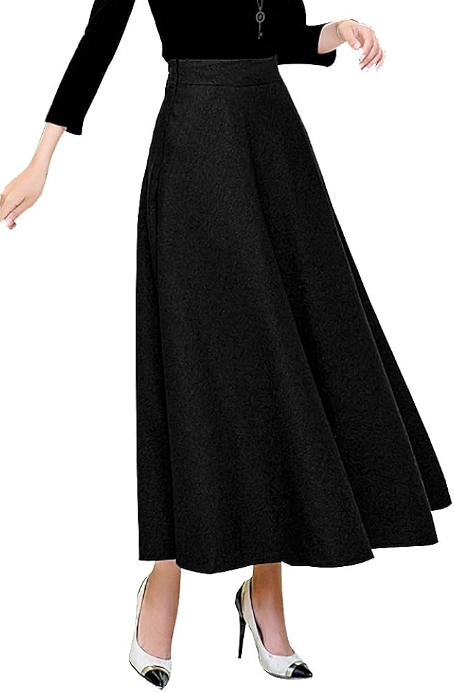 IDEALSANXUN Womens High Elastic Waist Slim Fit Flare ALine Long Maxi