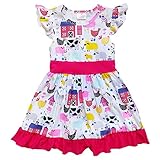 So Sydney Toddler Girls Ruffle Bottom Flutter Sleeve Spring Summer Cotton Dress (M (4T), Barnyard Farm)