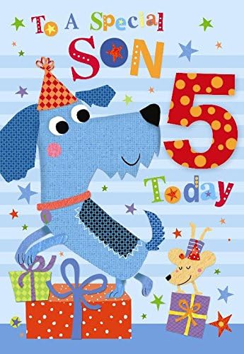 To A Special Son 5th 5 Today Dogs Party & Presents Design Happy Birthday Card