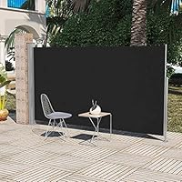 WWHZ Retractable Folding Side Awning Screen Fence Patio Terrace Side Awning Privacy Divider with Steel Pole (Black,180 x 300 cm)