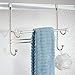 mDesign Over Shower Door Bathroom Towel Bar Rack with Hooks - Satin/White