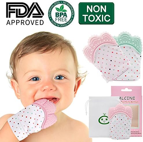 Baby Teething Mitten, MLCINI Soft Food-Grade Silicone Infant Teether for Self-Soothing Pain Relief BPA-Free, Teething Toys for 3-18 Months Boys and Girls (Pink)