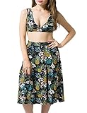 Women's Floral Print Backless Summer Beach Party Swing Solid Flare Shift Casual Dress Skirted Bikini for Vacation Party Home