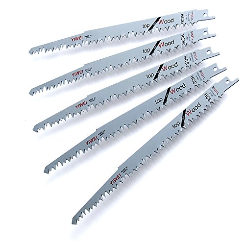 5 Piece Wood Pruning Saw Blades Reciprocating Saw Demolition Sawzall Blades (9-3/5''/240mm 5TPI) HCS Super Speed Carbon Steel Top Material For Cutting Softer Materials Wood Laminated Chipboard Plastic