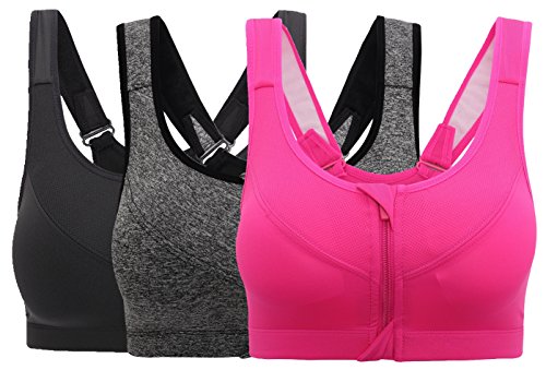 Women s front closure high impact sports bra workout yo…