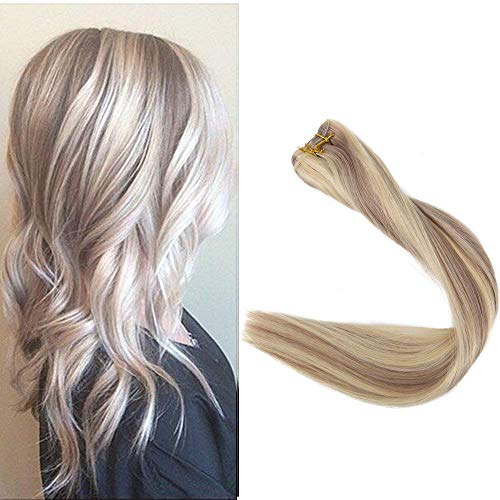 ã€Promotionã€‘Full Shine 18 inch Weave in Hair Extensions Double Wefted Brading Remy Hair Blonde Highlighted Color 18 Ash Blond and #613 Blonde 100g Per Piece