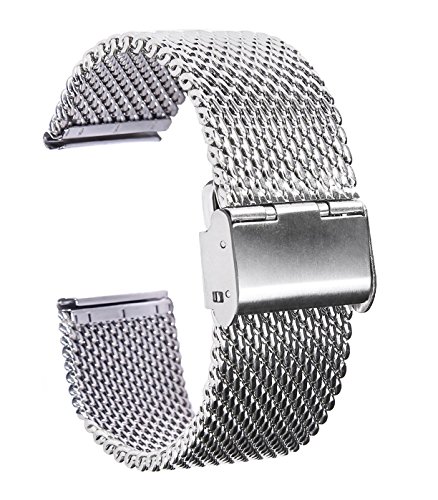 Happy E-life 18-24mm Width Stainless Steel Metal Watch Band Strap 175mm Adjustable Length(Silver1,24mm)
