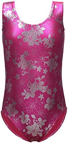Leotard for Girls Ballet Gymnastics Flower Floral Shiny Hot Pink Size 9-10 Years Old