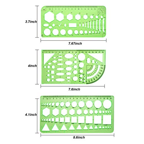 6 Pieces Plastic Measuring Templates Building Formwork Stencils Geometric Drawing Rulers for Office and School, Clear Green