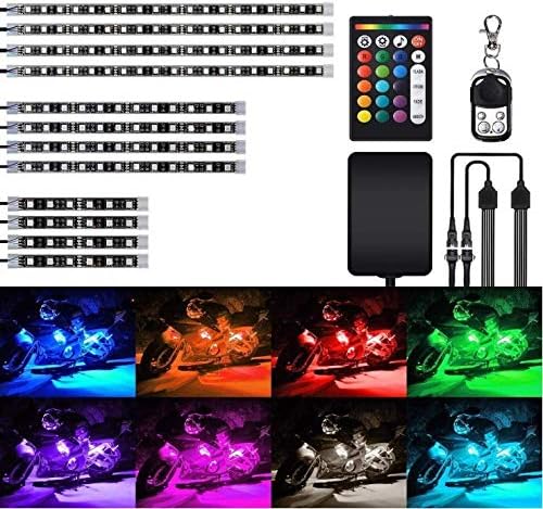 MEYUEWAL 12pcs Motorcycle LED Light Kit Atmosphere Lights RGB LED Strip Lights kit Dual IR/RF Remote Controller Remote Control