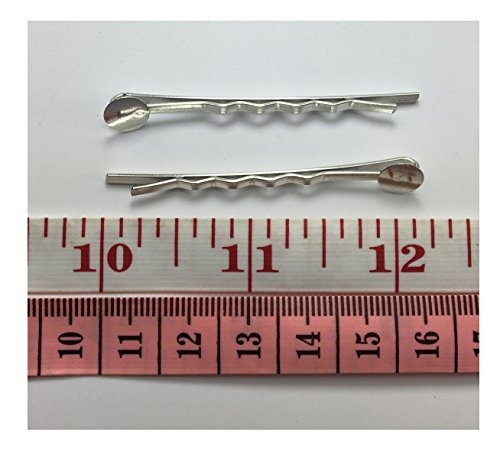 ALL in ONE 50pcs 55mm Silver Tone Bobby Pins Hair Clips with Glue On Flat Pads for DIY