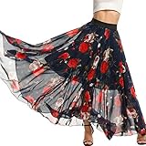ELESOL Womens Casual Floral Chiffon Maxi Skirt Cute Polka Dot Flowy Long Beach Dress