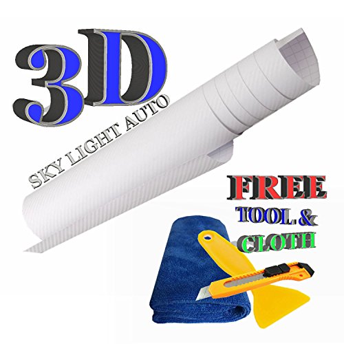 White 60" X 84" Twill-weave 3D Carbon Fiber Vinyl Film Wrap Sheet With Air Release Pockets Bubble Free 5ft X 7ft
