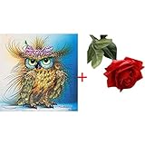 Alonea 5D Diamond Cat Embroidery Painting Animal Rhinestone Cross Stitch Decor DIY (1PC Diamond Embroidery+1PC Artificial Roses Flowers)
