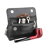 Health Secure Soft Genuine Leather Preserve Freshness pipe tobacco pouch case with 2 pipe holder pocket (Black)