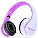 BestGot Kids Headphones Over Ear with Microphone for Girls Adult in-line Volume with Transport Bag Foldable Headphone with 3.5mm Plug Removable Cord (White/Pink)