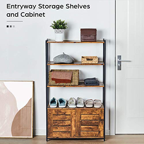 KICODE Bathroom Storage Cabinet, Industrial Storage Rack with 4 Tiers Shelves and Storage Cabinet, Wood Looks Accent Furniture, Floor Storage Organizer for Bathroom, Living Room, Office, Rustic Brown