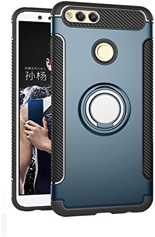 MEIRISHUN Dual Layer Shockproof Protective Case Cover, 360 Rotating Ring Grip Holder Kickstand ,Back Magnetic Circle [Compatible with Magnetic Car Mount] for Huawei Honor 7X - Dark Blue